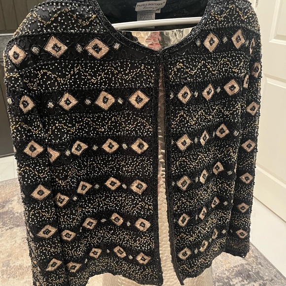 Vintage Pappel boutique evening beaded evening jacket black/silver 3X or 10-12 - Picture 8 of 16